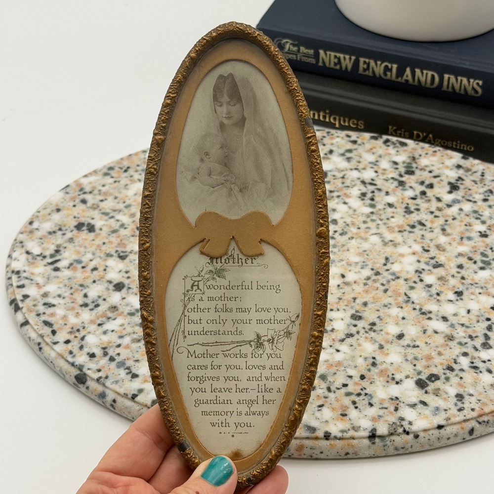 Vintage Mother Poem Oval Gold Frame Wall Decor Art Sepia Mother Child Chicago